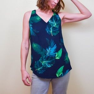 OLD NAVY Navy Palm Leaf Tank Top B13